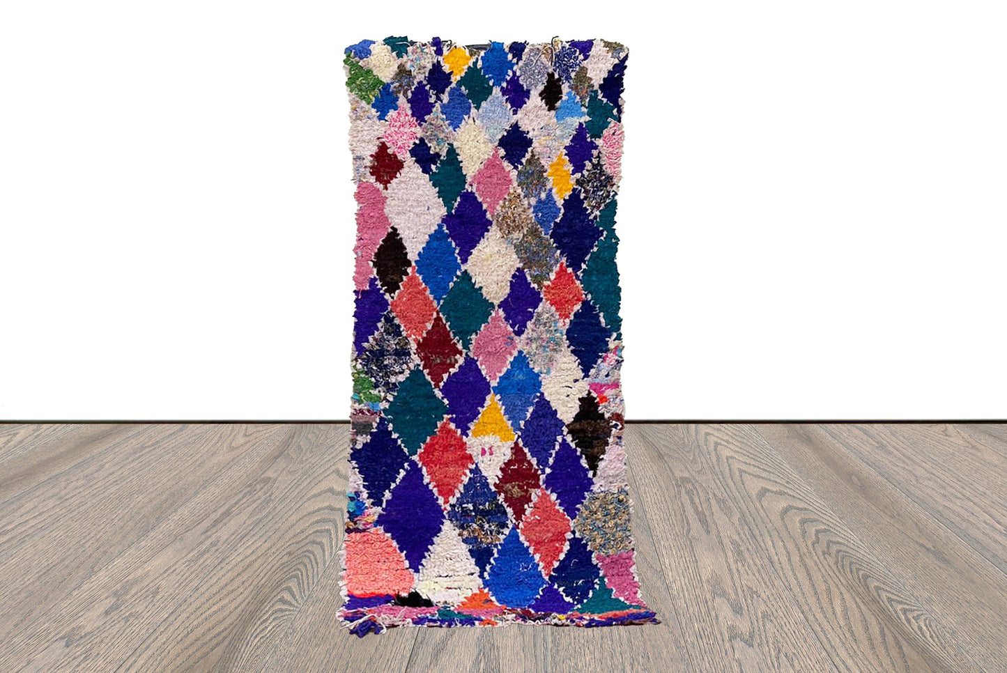 Moroccan Vintage Boucherouite narrow small runner rugs, 3x5 FT, Handwoven Berber Colorful Rugs.