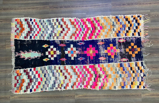 Vintage Moroccan Checkered Rug, Berber Tribal Woven Chevron Checker Rug 4x7.