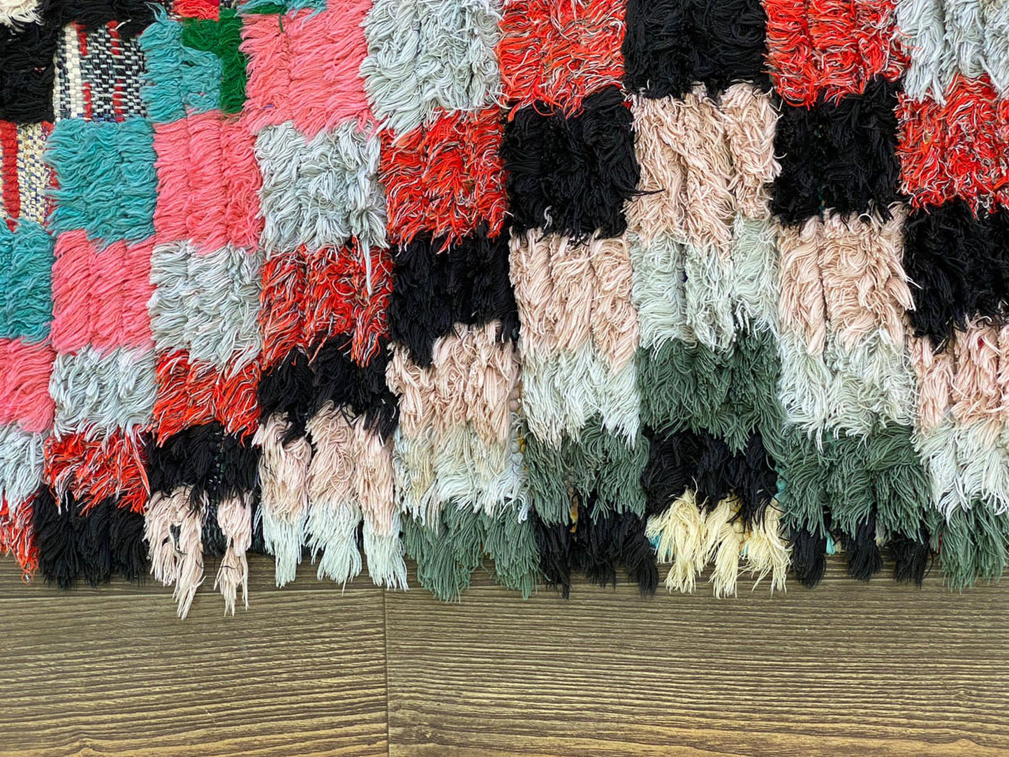 Checkerboard Chevron Moroccan long runner Rugs. 4x10 Colorful woven Vintage Berber Rug.