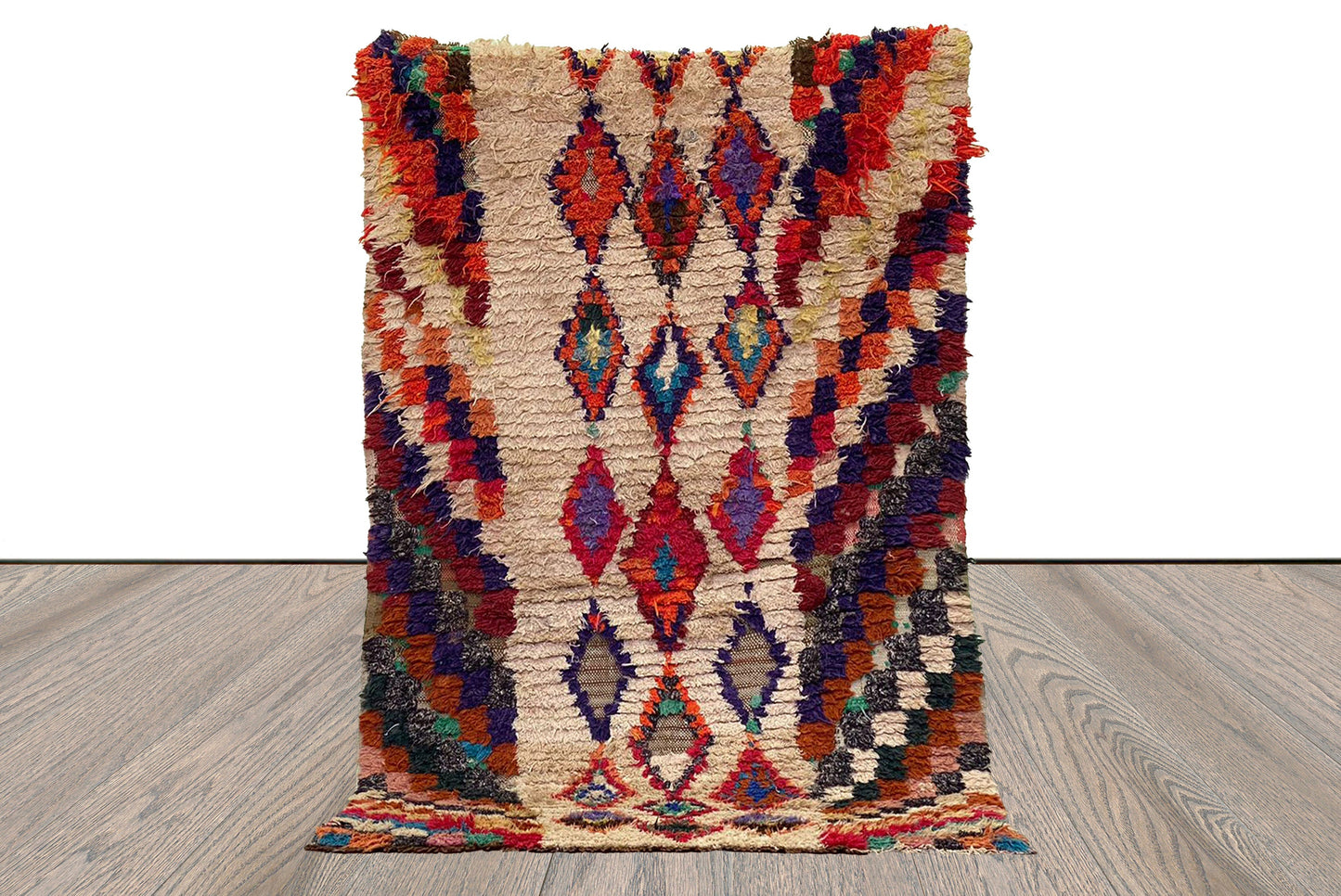4x6 Small Moroccan vintage Rug, Woven Checkered Diamond colorful Rug.