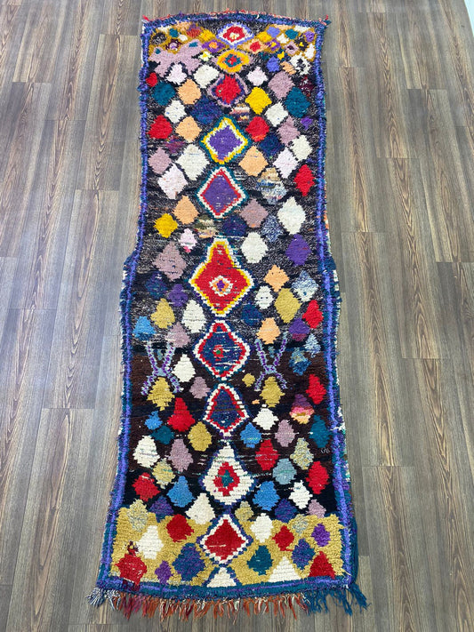 3x9 Moroccan vintage narrow runner Rugs, Berber Dimond colorful runner rug.
