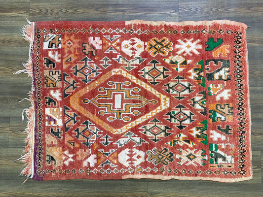 Vintage Woolen Small area Rug, Moroccan Bohemian Home rugs 3x5.