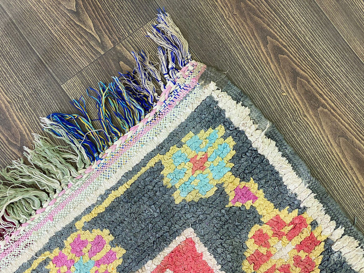 Boucherouite woven colorful runner Rugs, Moroccan Berber Diamond Rug 3 By 8.