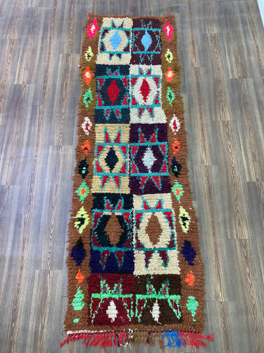 3x9 Vintage Moroccan long runner Rug, Colorful woven Berber Rugs.