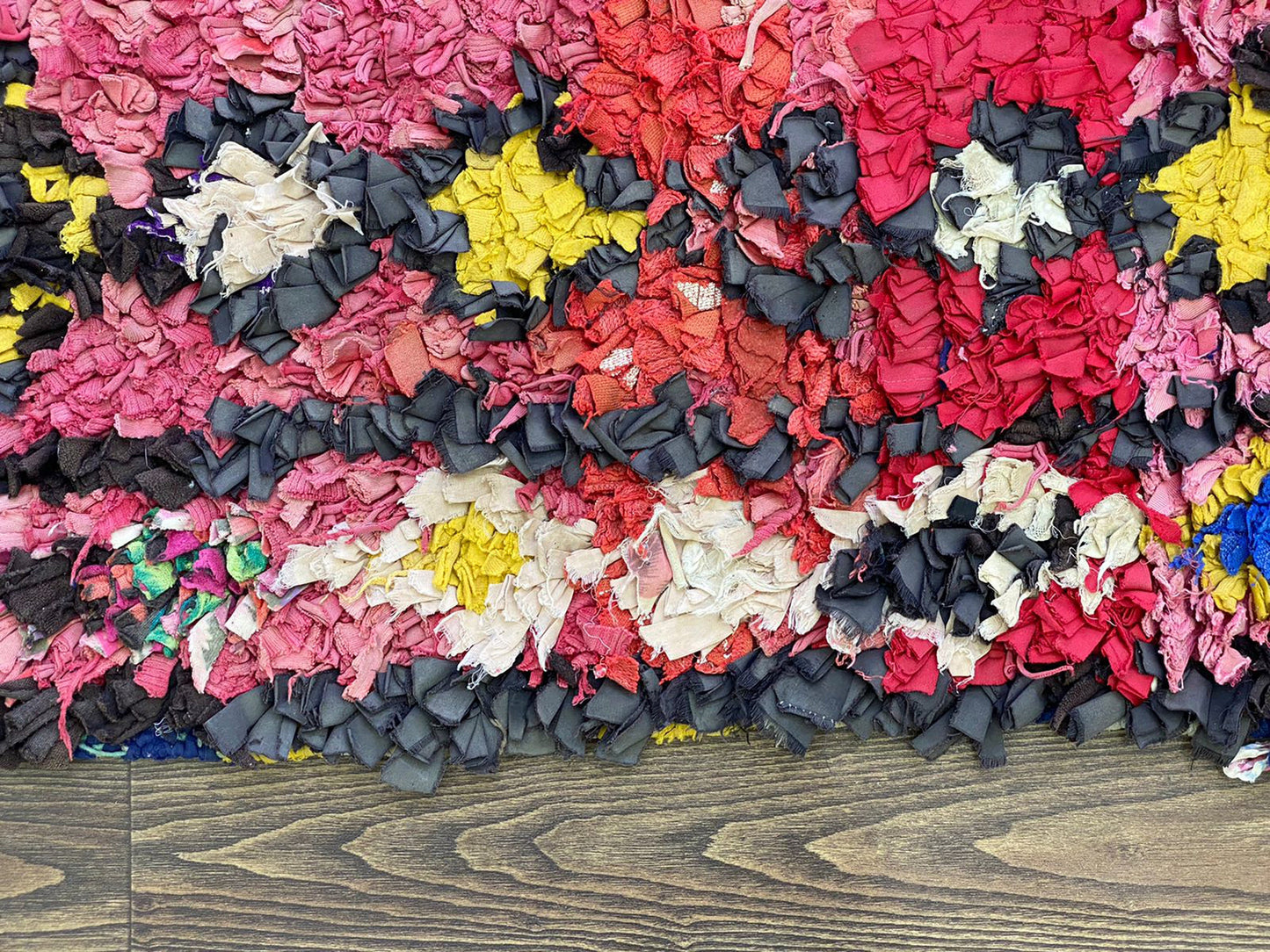 4x7 Magenta Boucherouite vintage Shag Rug. Moroccan Berber runner Rugs.