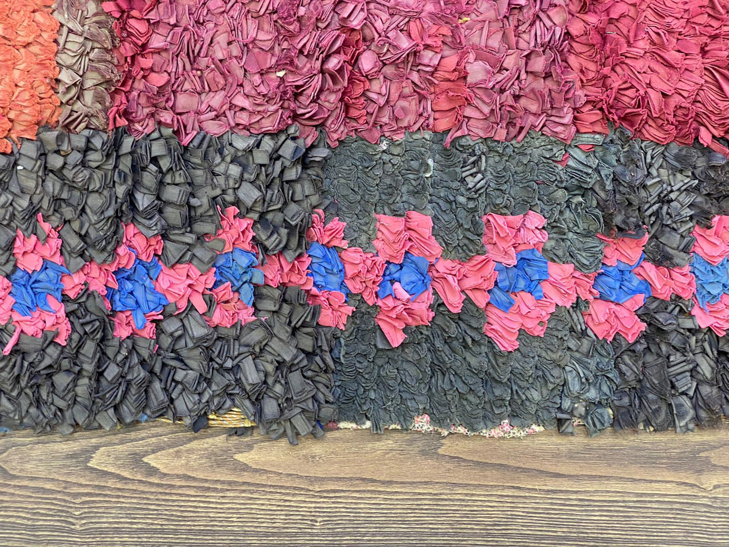 Boucherouite shag runner Rugs, 3x6.5 Moroccan Berber Hand Woven vintage Colored Rug.