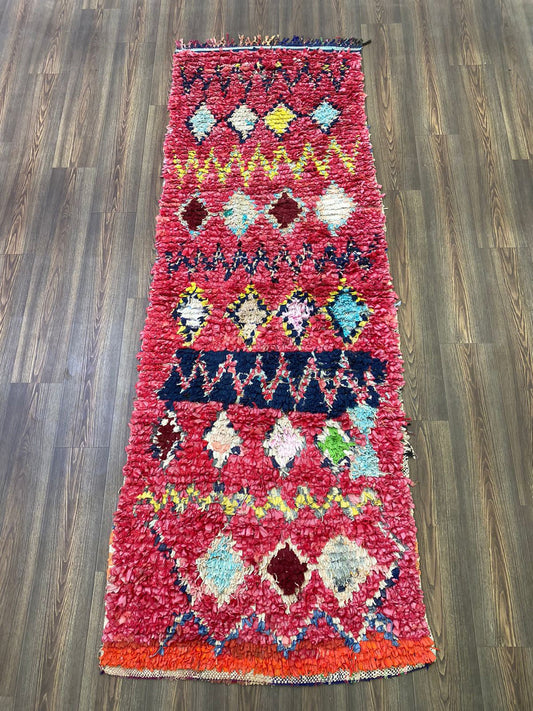 Vintage Boucherouite shag runner Rugs 3x9, Moroccan Berber Rug.