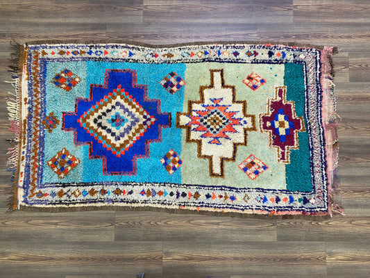 7x4 Unique Vintage Small area Rug, Moroccan Berber colorful Rugs.