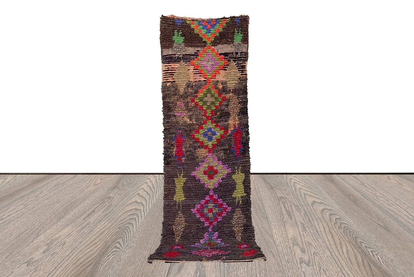 2x8 Boucherouite narrow runner Rug, Moroccan woven Berber checker Rugs.