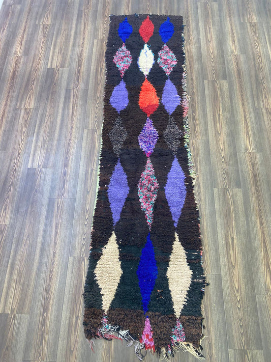 Tapis de couloir étroit 2x9 Black Dimond, tapis de couloir vintage marocains.