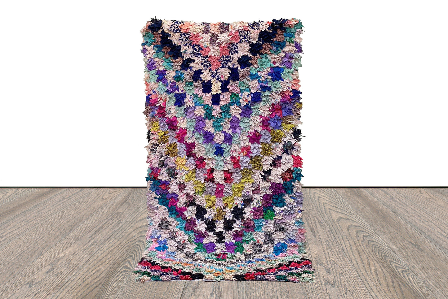 3x6 Morrocan Boucherouite vintage checkered small runner Rugs, Berber colorful small Rug.