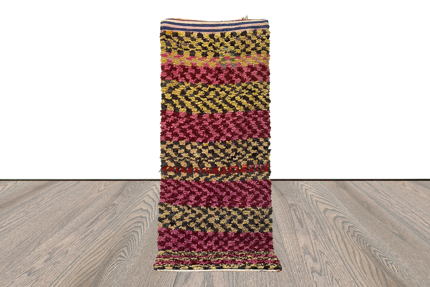3x8 Checkered colorful Vintage Boucherouite runner Rugs, Moroccan Berber checker Rug.