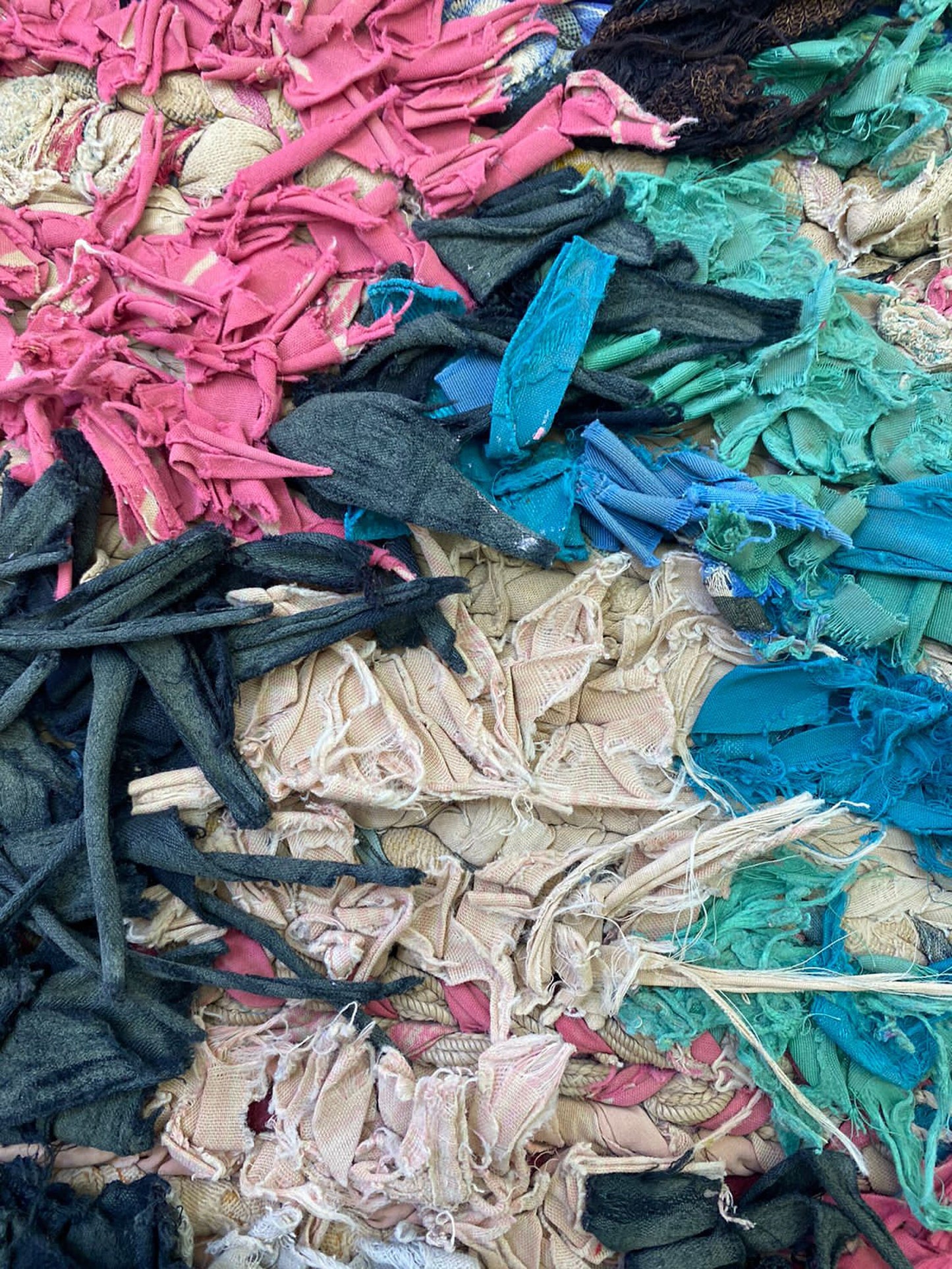 Vintage Small Boucherouite narrow runner Rug. 3x5 Moroccan Handwoven Berber Rugs.