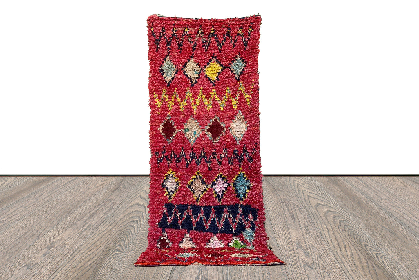 Vintage Boucherouite shag runner Rugs 3x9, Moroccan Berber Rug.