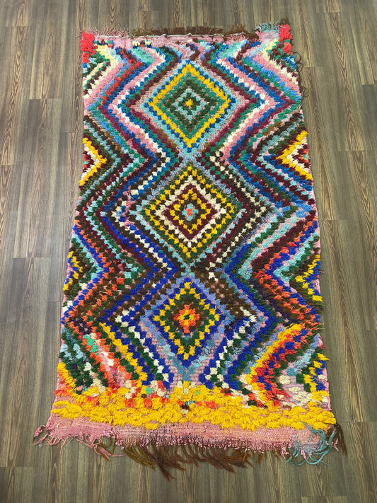Tapis marocains tissés à la main vintage à chevrons. Grands tapis berbères 4x8.