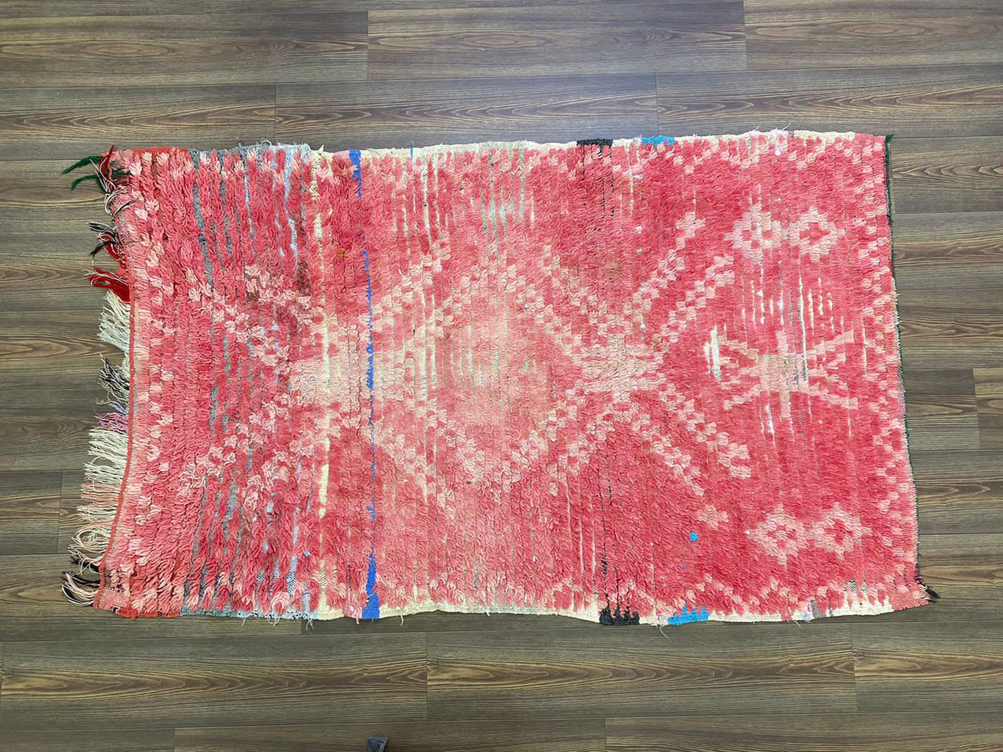 4x7 Moroccan vintage Faded red rug, woven Berber area rug.