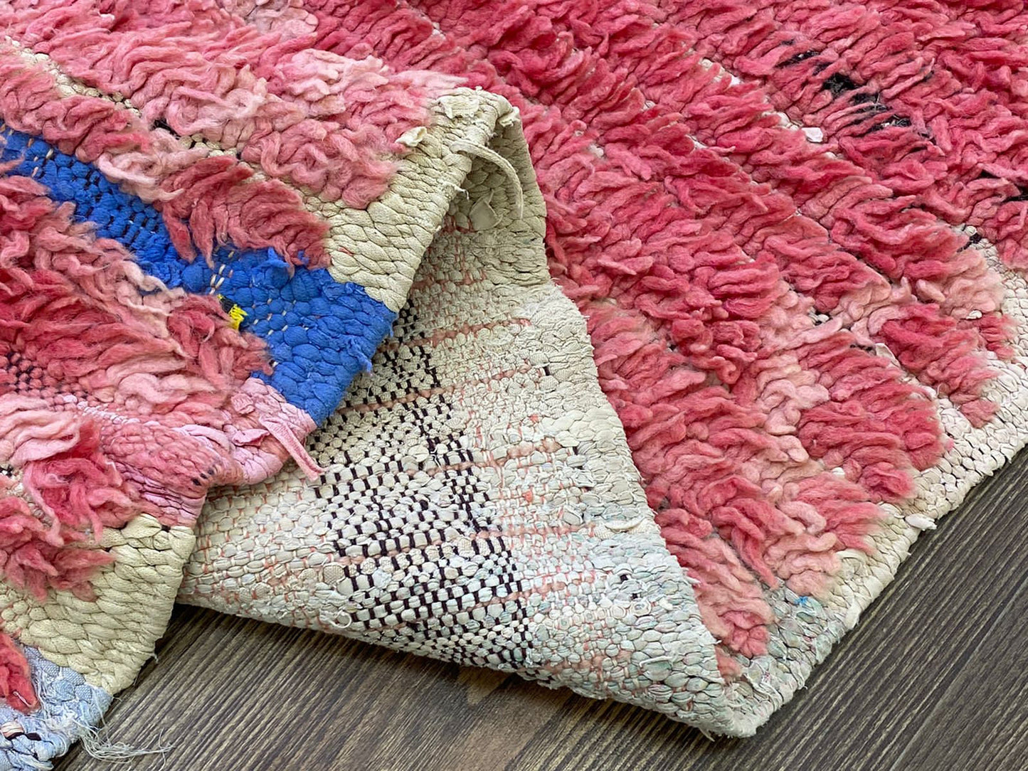 4x7 Moroccan vintage Faded red rug, woven Berber area rug.
