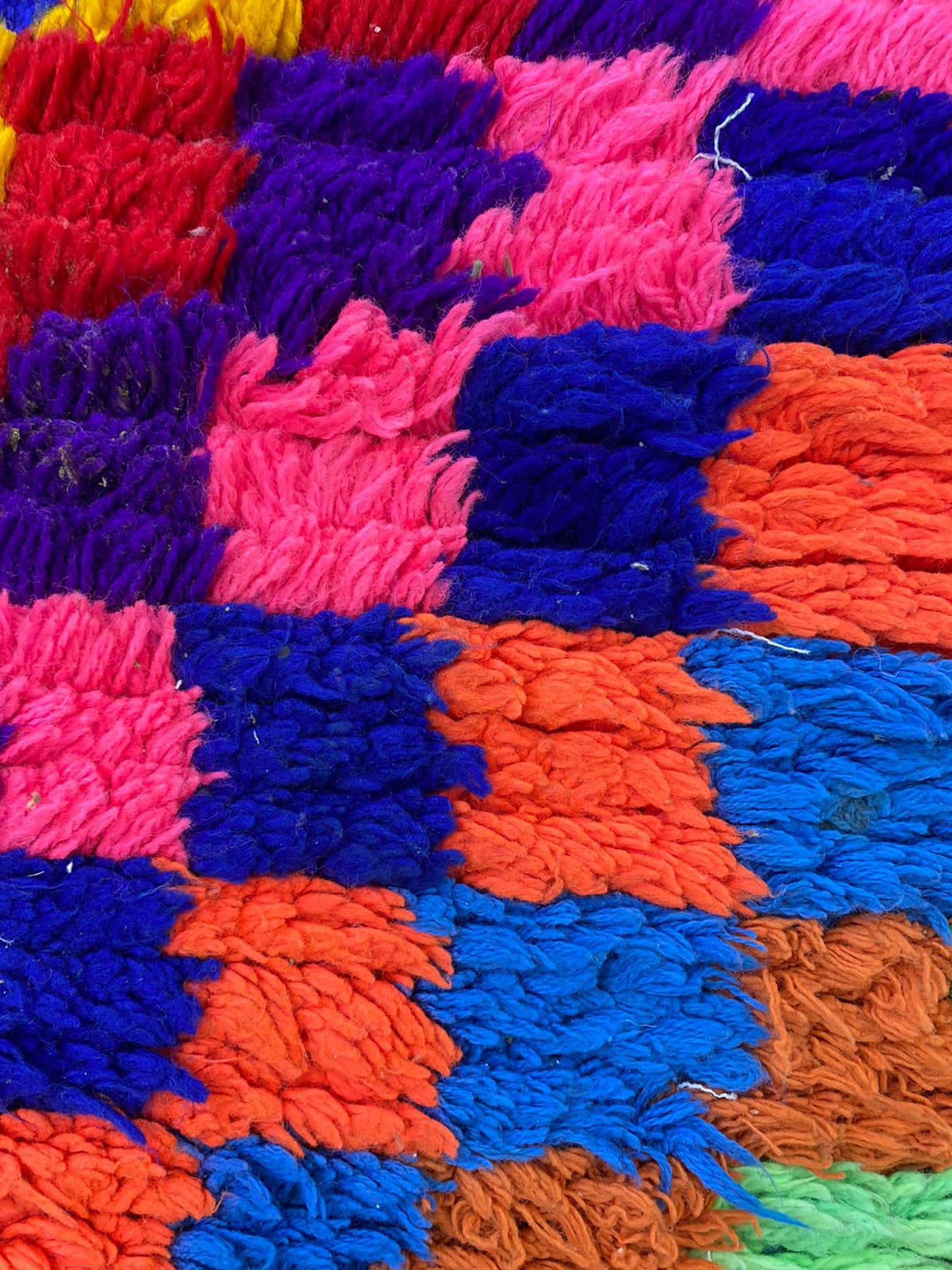 Moroccan Berber vintage handwoven checkered colorful runner rug. 3x7 ft.