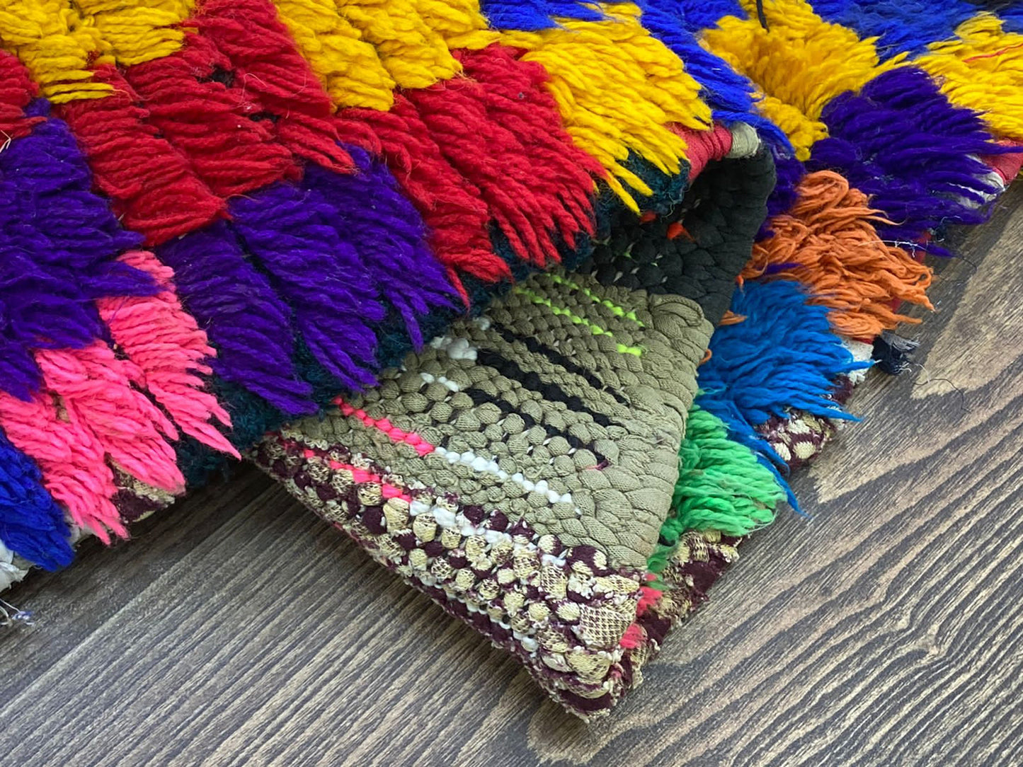 Moroccan Berber vintage handwoven checkered colorful runner rug. 3x7 ft.