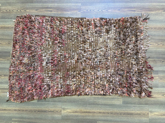 Vintage Berber Handwoven Shag rug 3x5. Moroccan small cotton area rug.