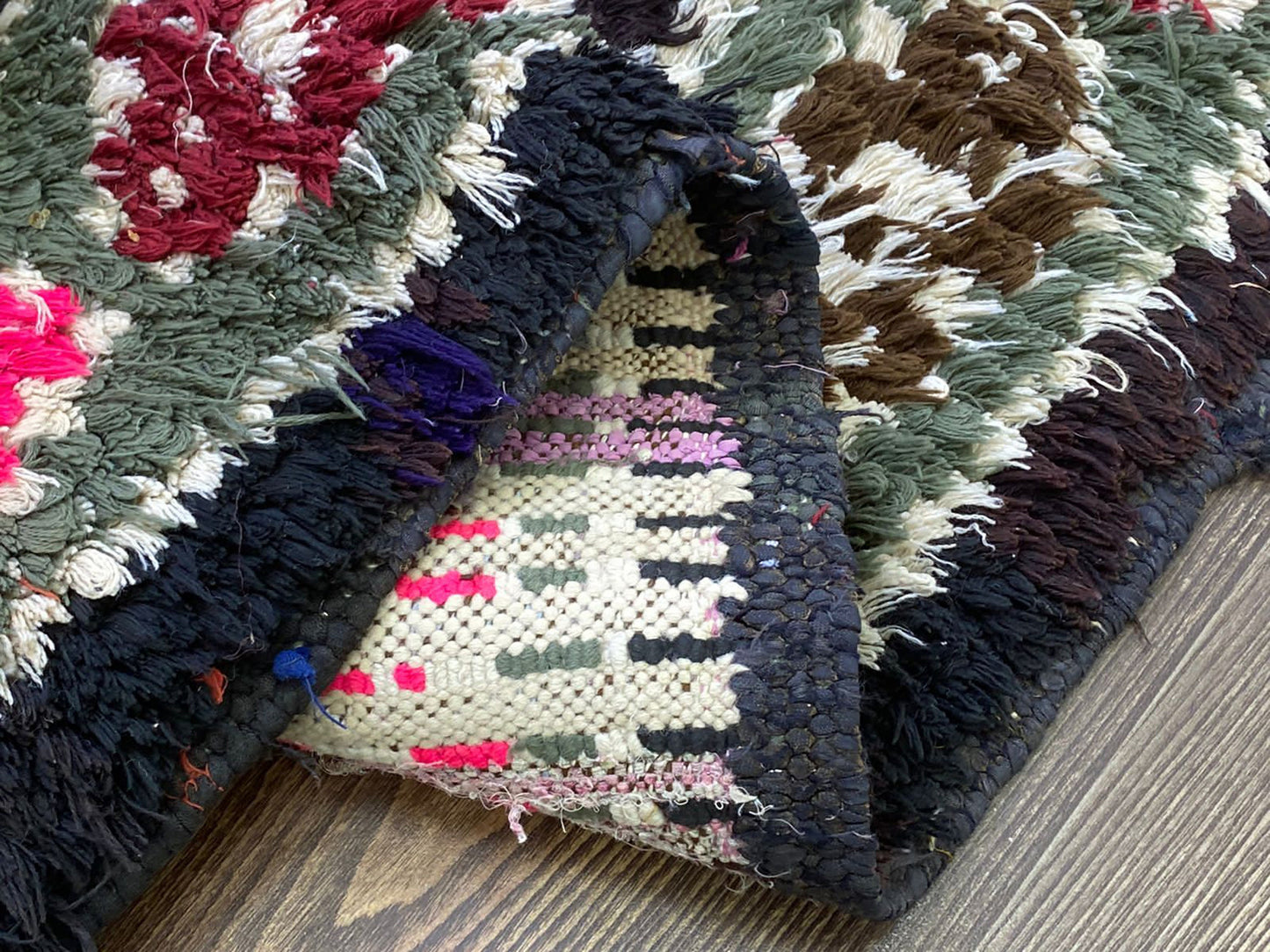 3x8 Berber unique Vintage Moroccan Black runner Rug.