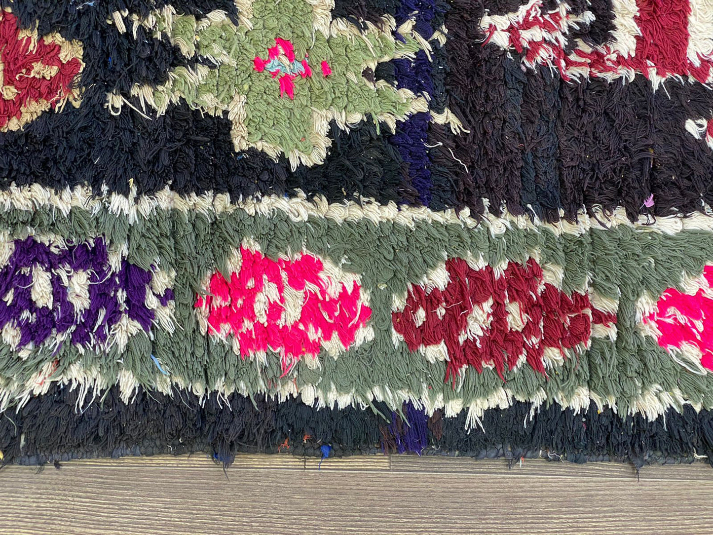 3x8 Berber unique Vintage Moroccan Black runner Rug.
