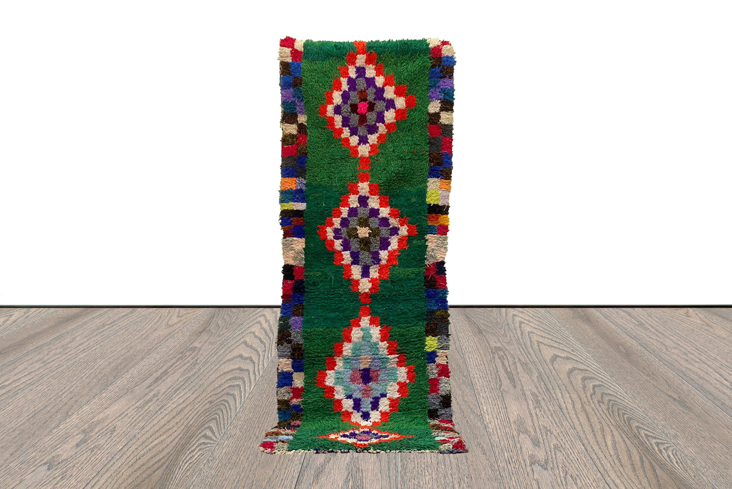 Moroccan unique runner Rugs, 3x9 Handwoven Green vintage rugs.