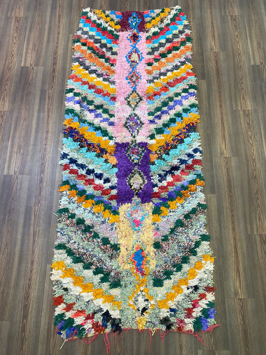 3x9 Boucherouite Checkered Woven Chevron Rug, Moroccan Berber old Rugs.