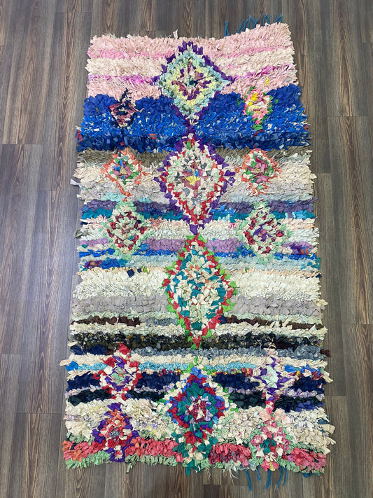 Handwoven Vintage Shag Rugs. 3x6.5 Moroccan Berber Boucherouite colored Area Rug.