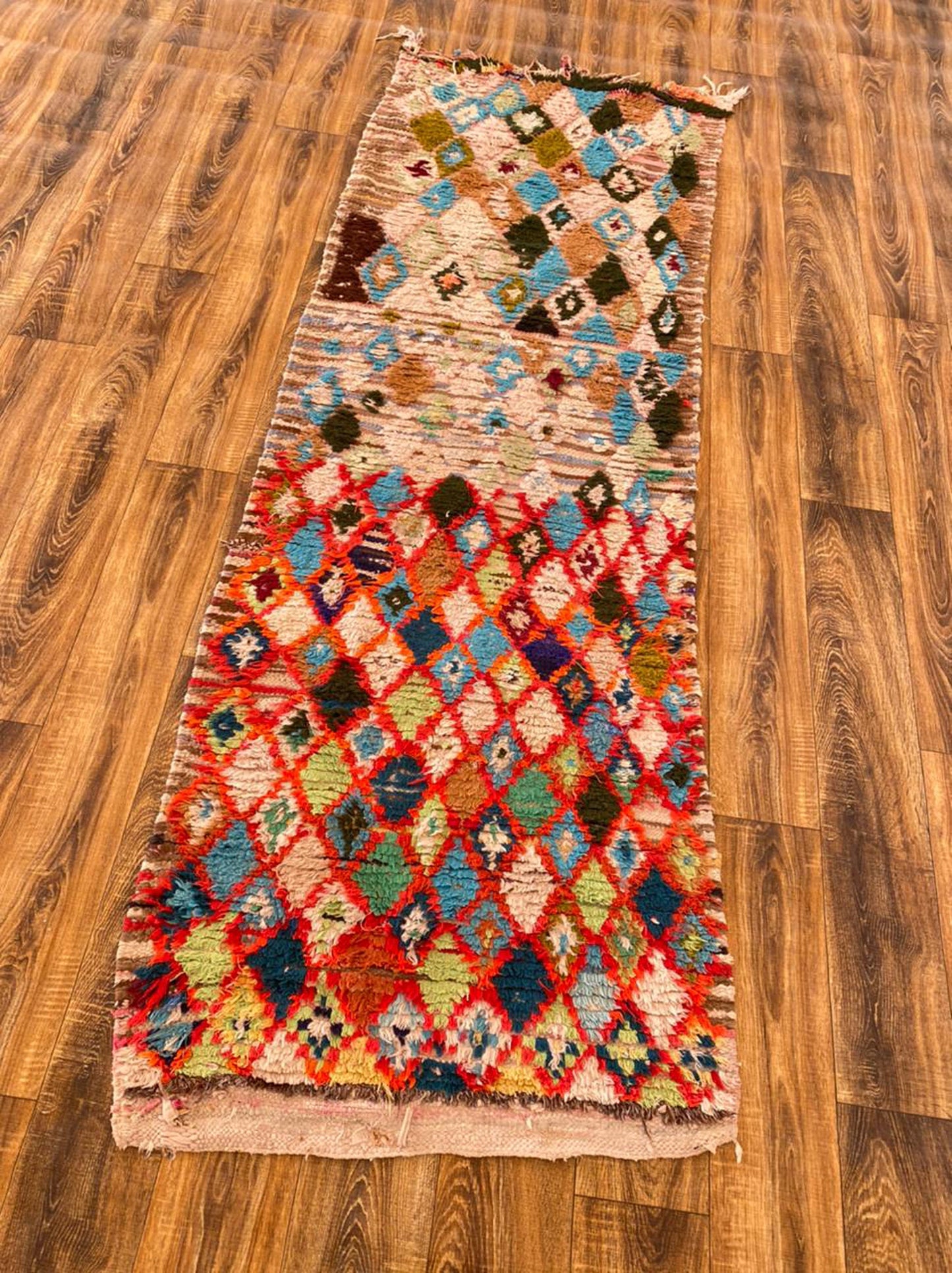 3x8 Moroccan Berber narrow runner Rug, Bohemian Diamond Handwoven Colorful Rugs.