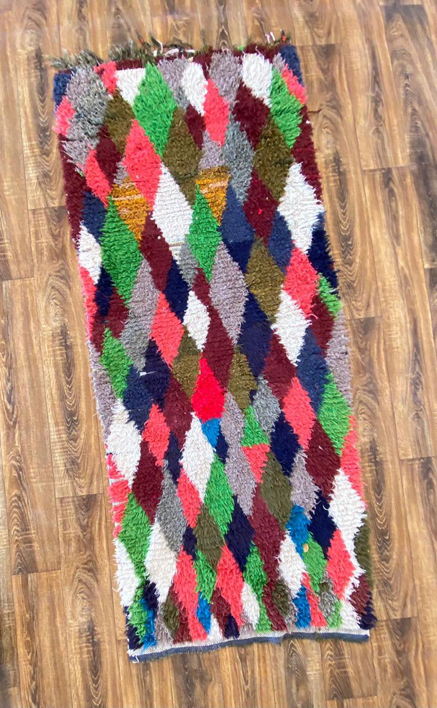 Moroccan vintage rug, 3x7 FT, Woven Diamond colorful Narrow runner Rugs.
