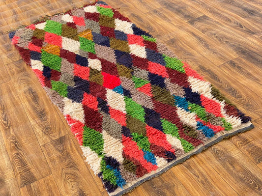 Moroccan vintage rug, 3x7 FT, Woven Diamond colorful Narrow runner Rugs.