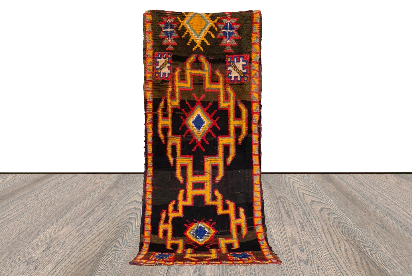 Old Rare woven Moroccan Rug, 2x6 black Narrow runner Rugs