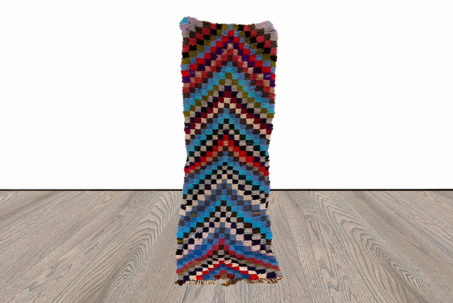 Checkered Colored Chevron Rugs 2x7, Moroccan vintage Berber narrow runner Rug.