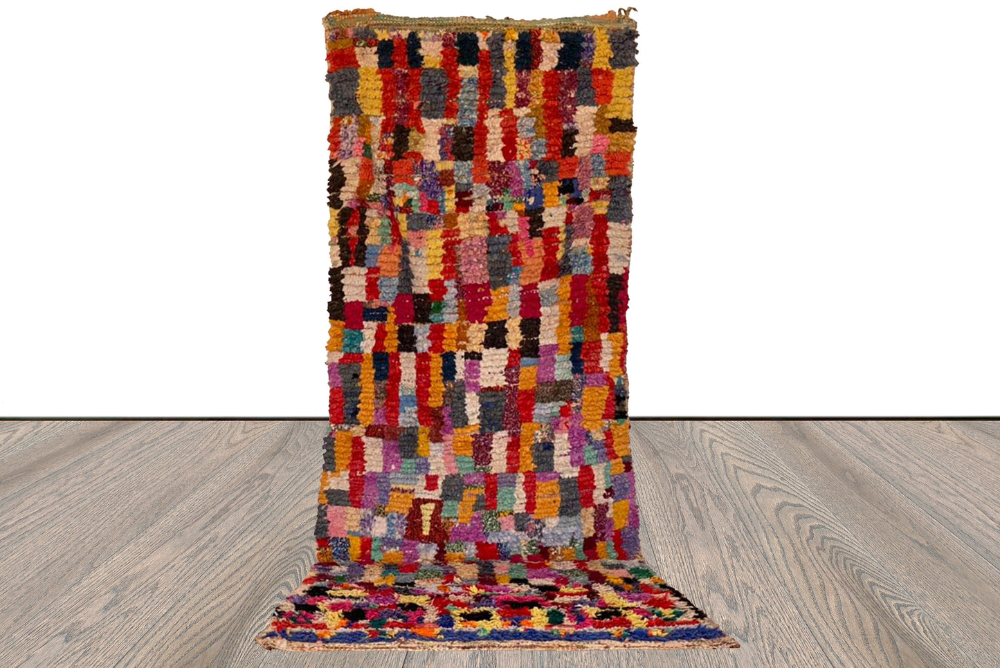 Vintage Moroccan colored Boucherouite Berber Rug 3x8.