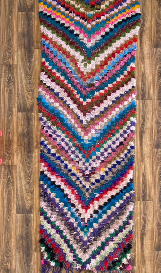 3x9 Vintage Moroccan Berber runner rug, Handwoven colorful rugs.