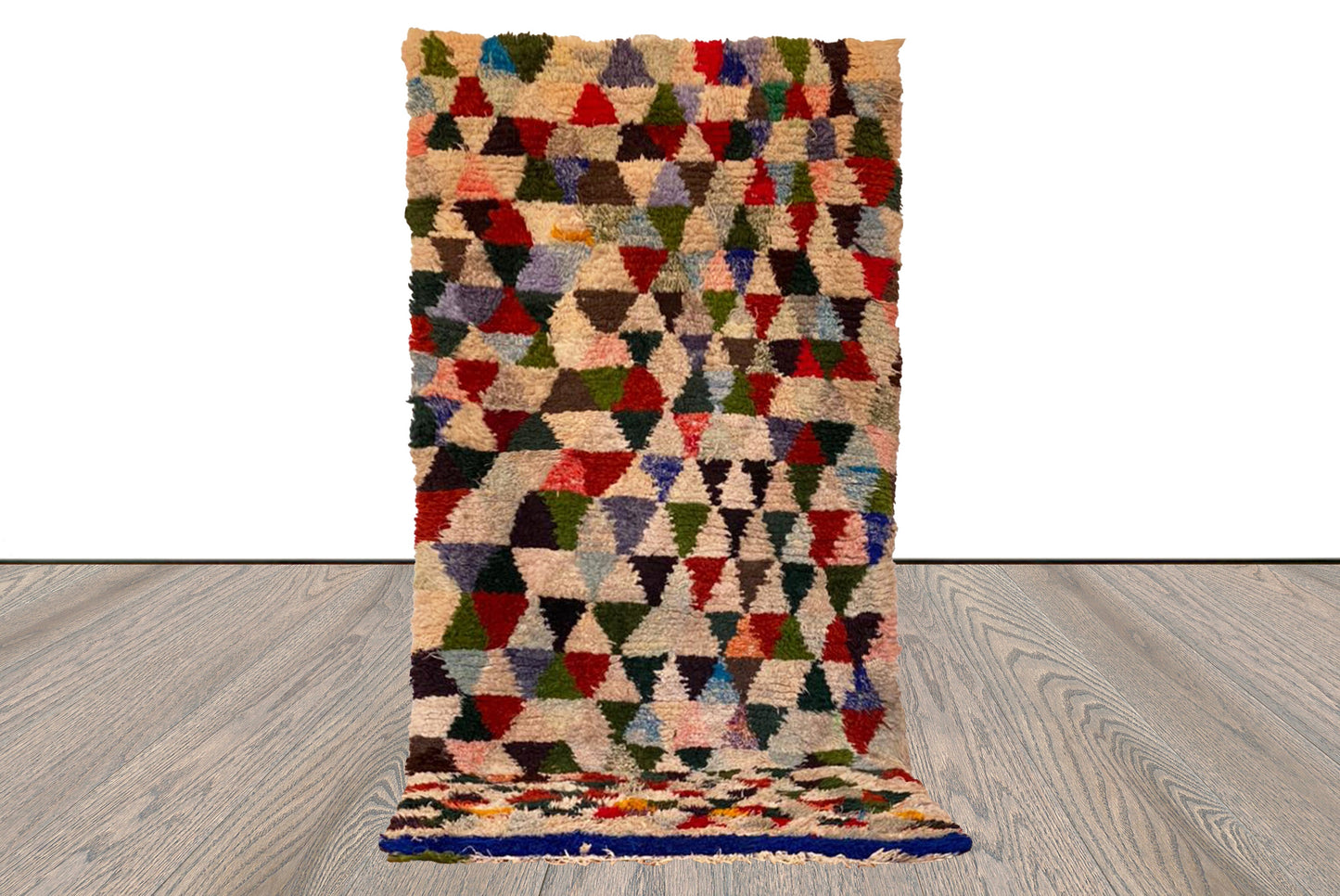 Small runner Handwoven rugs, Vintage Moroccan Diamond Flooring Rug 3x7.
