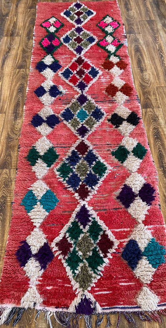 Grand tapis marocain étroit, tapis berbère vintage marocain 3x10.