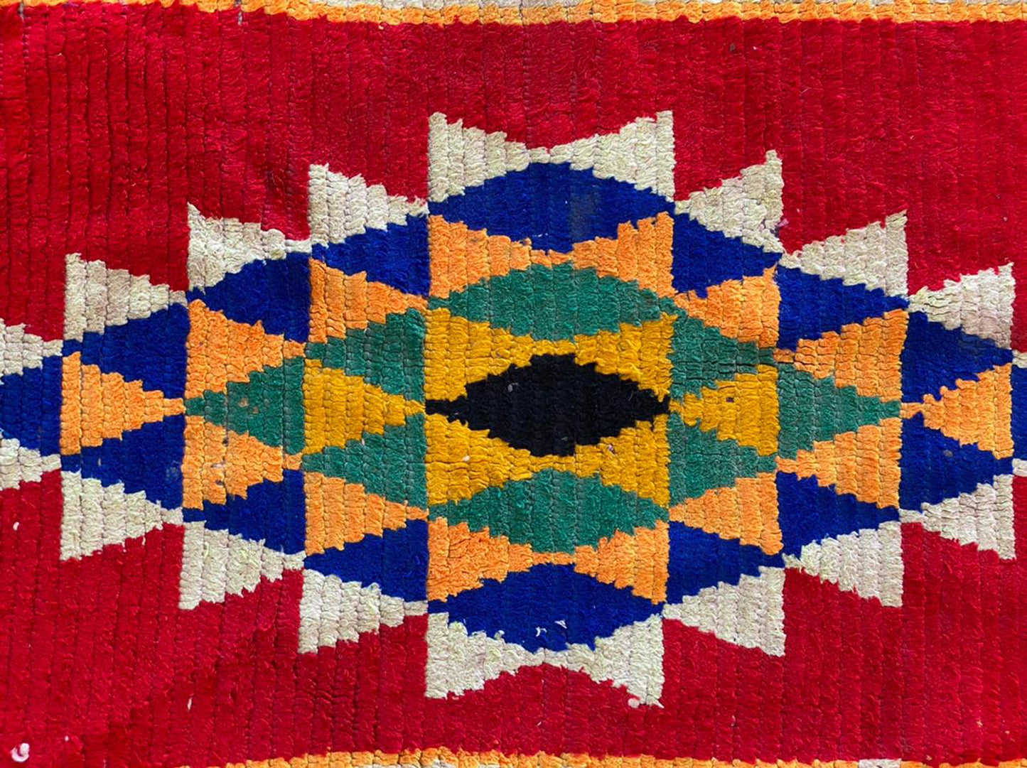 Moroccan vintage woven Runner Rug, 3x7 Colored Unique Handwoven Berber Rug.
