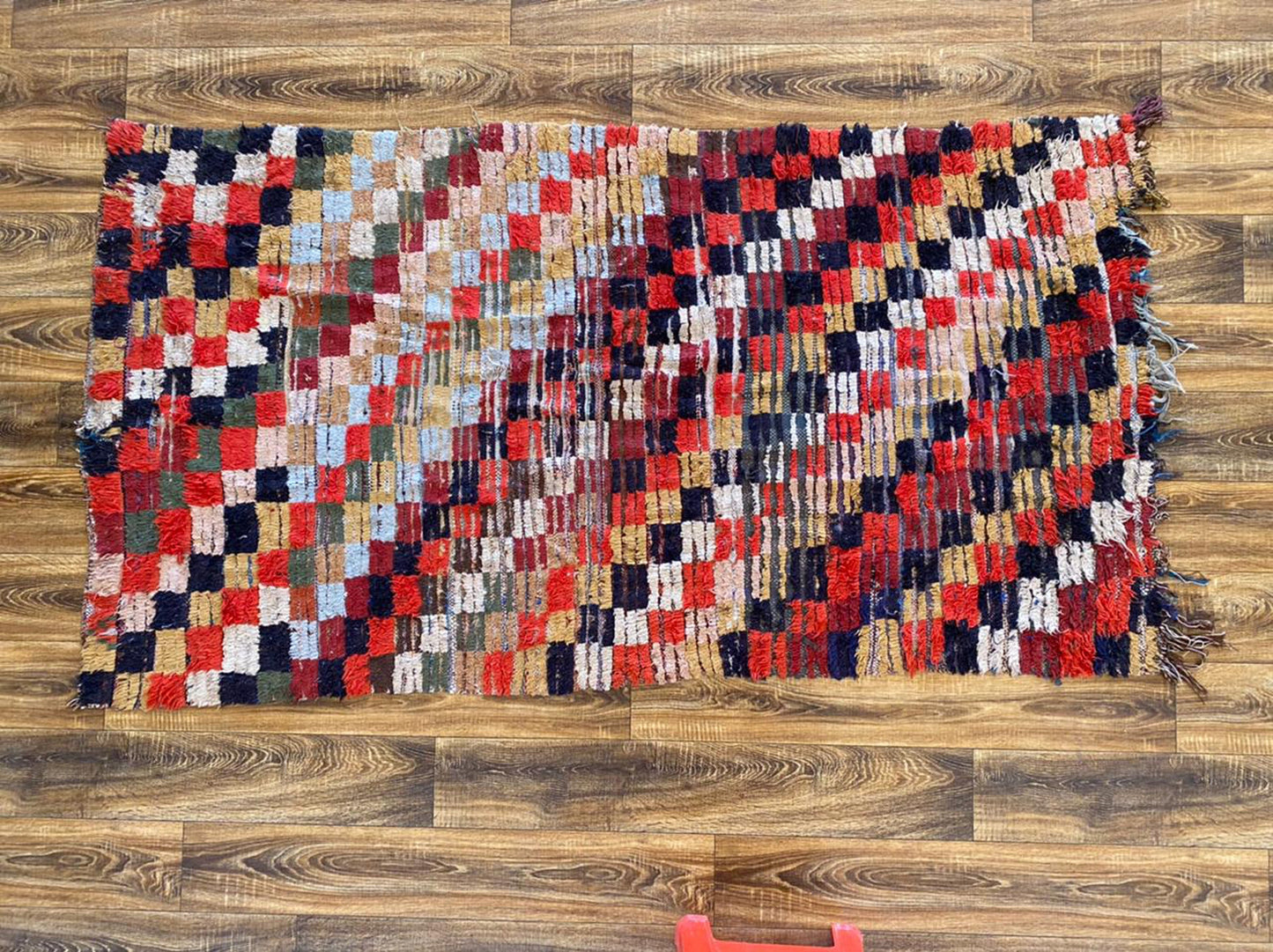 Moroccan vintage checkered colorful area Rug, 4x7 Hand woven Tribal Berber Rugs,