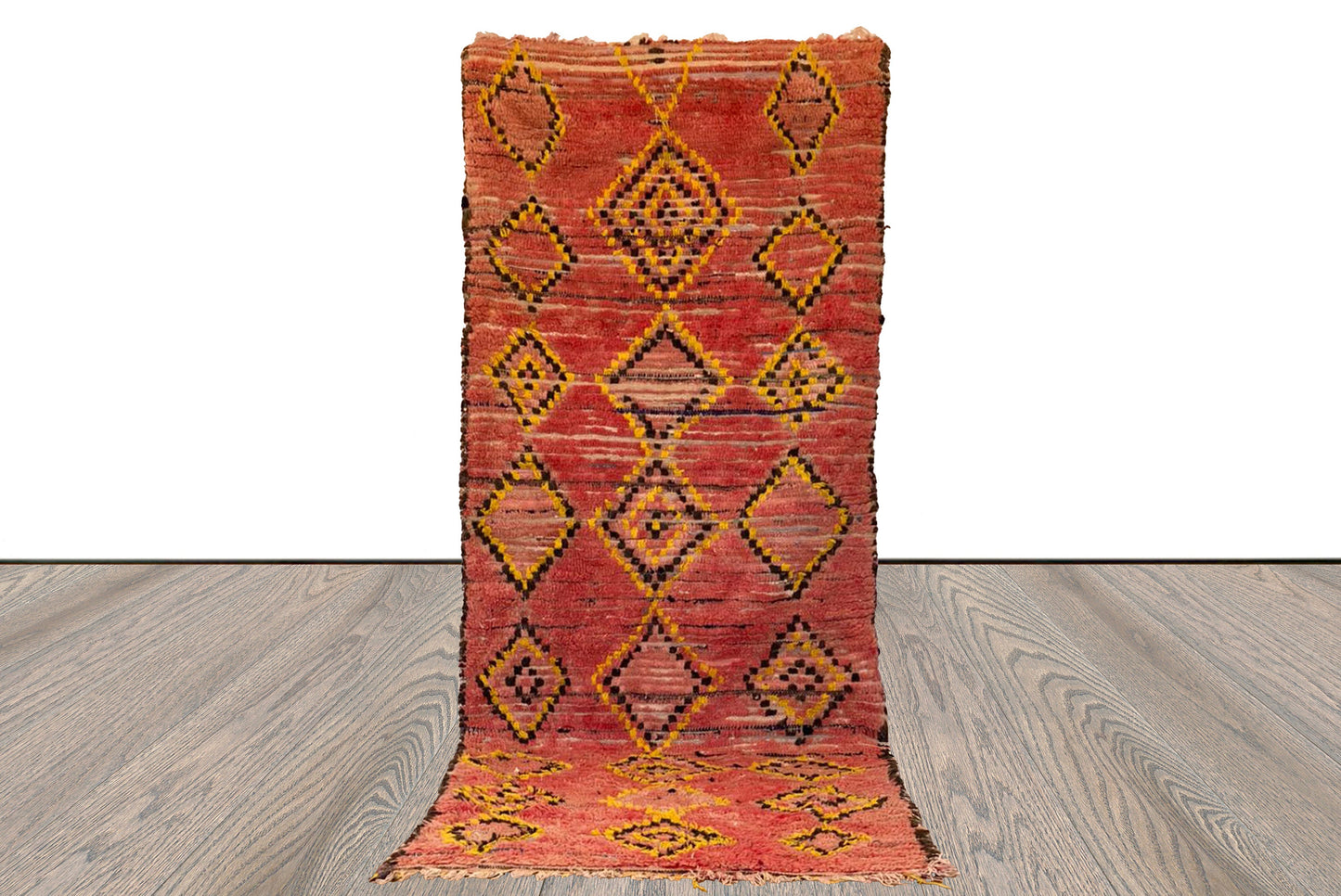 Faded Pink runner Rugs 3x8, Vintage Moroccan woolen Berber Rug.