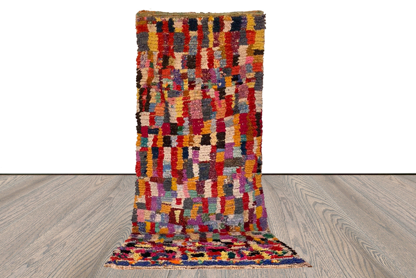 Checkered Colorful Berber Narrow runner Rugs. 3x6 Moroccan Handwoven unique Rugs.
