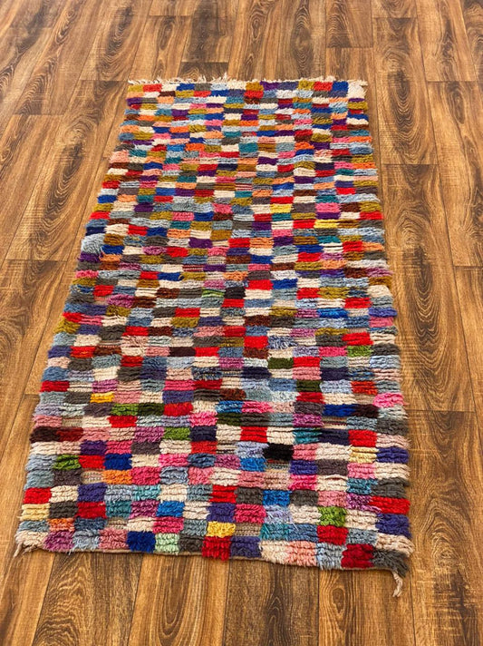 Checkered Colorful Berber Narrow runner Rugs. 3x6 Moroccan Handwoven unique Rugs.