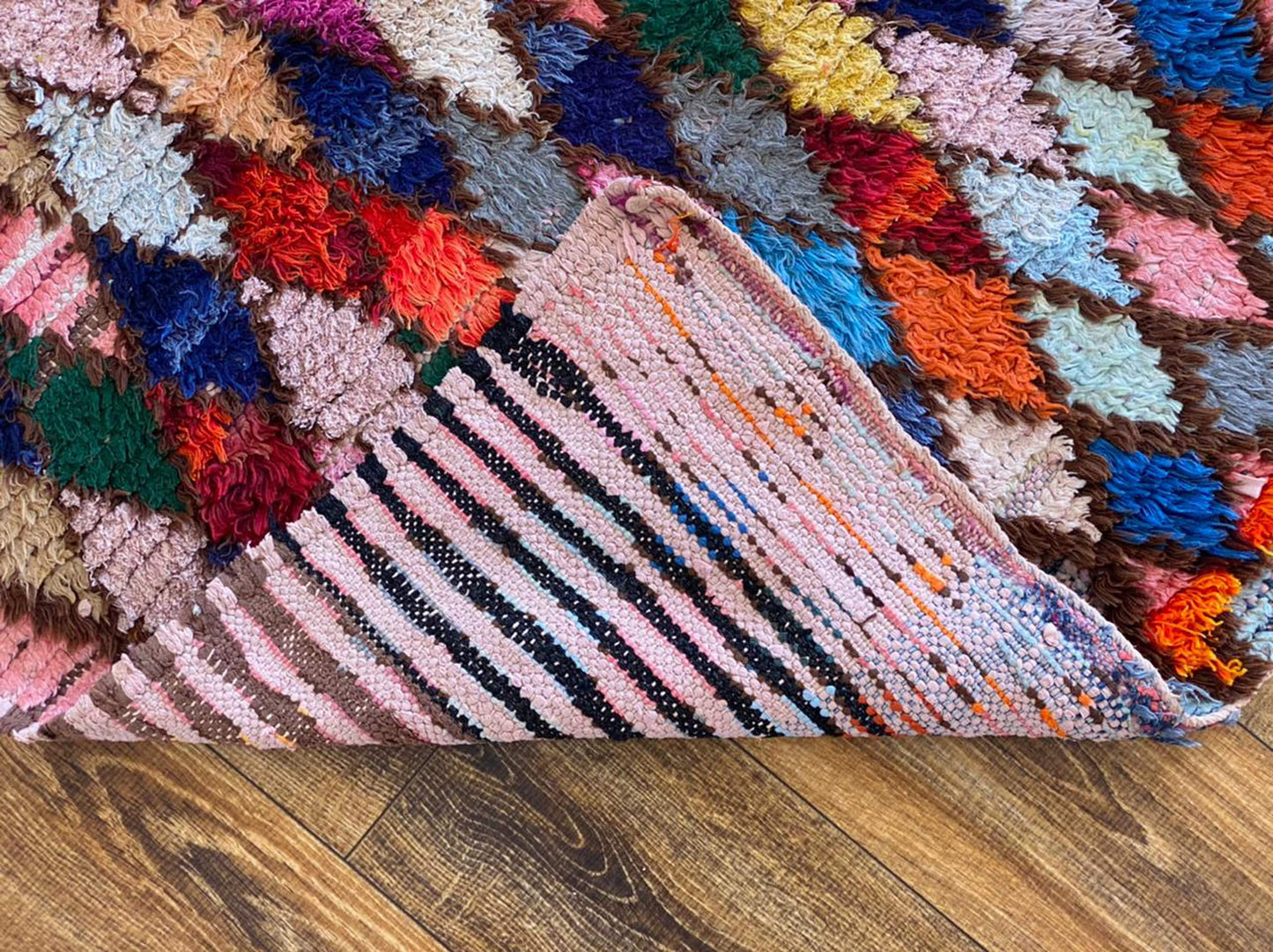 2x9 Diamond Vintage Moroccan Colorful Narrow Runner Rug.