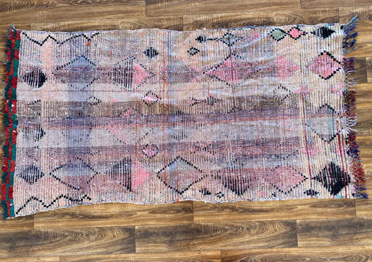 Abstract Faded Morocco Rugs, 4x7 Large Vintage Flatweave area Rug.