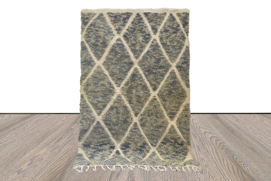 6x4 Blue and White Wool blend Rugs. Handmade Moroccan Diamond area Rug.