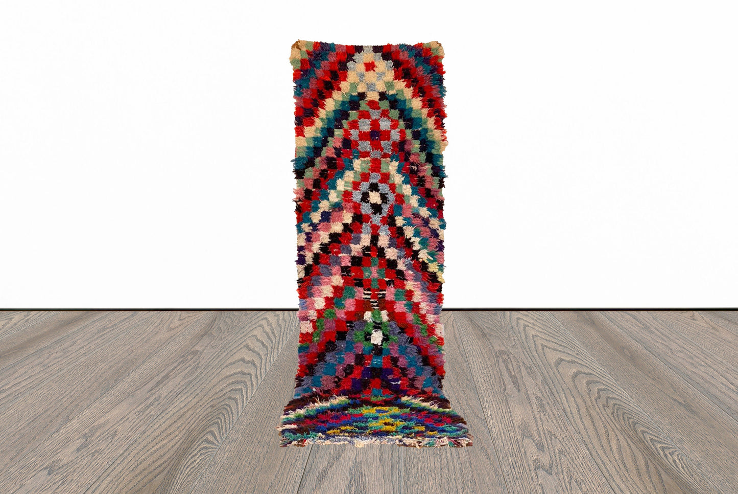 3x9 Checkered Colorful Moroccan Rugs, Berber runner Rug.