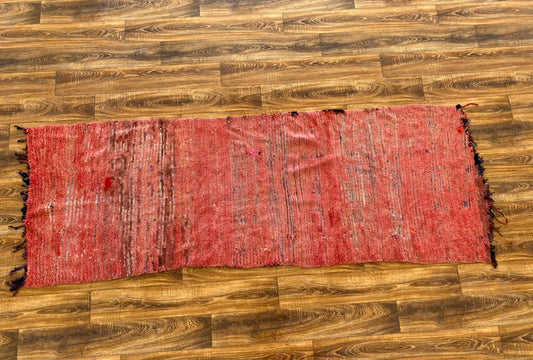 Moroccan Woolen runner Rug, 3x9 Faded Red Vintage Berber Rugs.