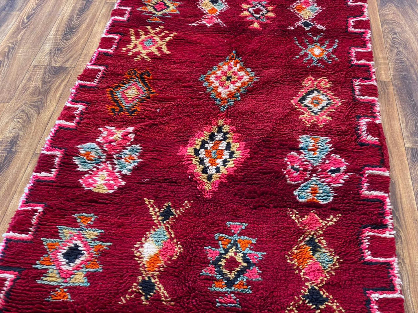 3x9 Vintage Moroccan Large Red runner Rug. Berber Handwoven woolen Rug.