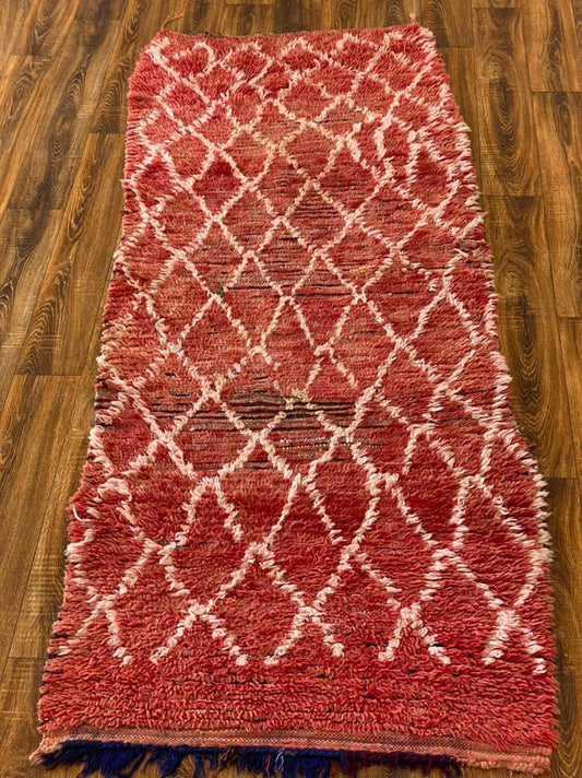 Red Moroccan Vintage runner Rug 3x8, Tribal woven Berber Rugs.